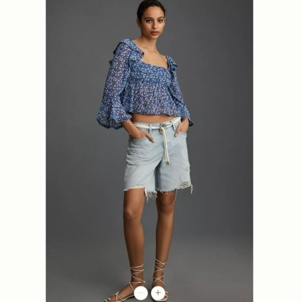 Anthropologie Maeve NWT Square-Neck Sheer Babydoll Floral Bell Sleeve Blouse - Picture 4 of 12